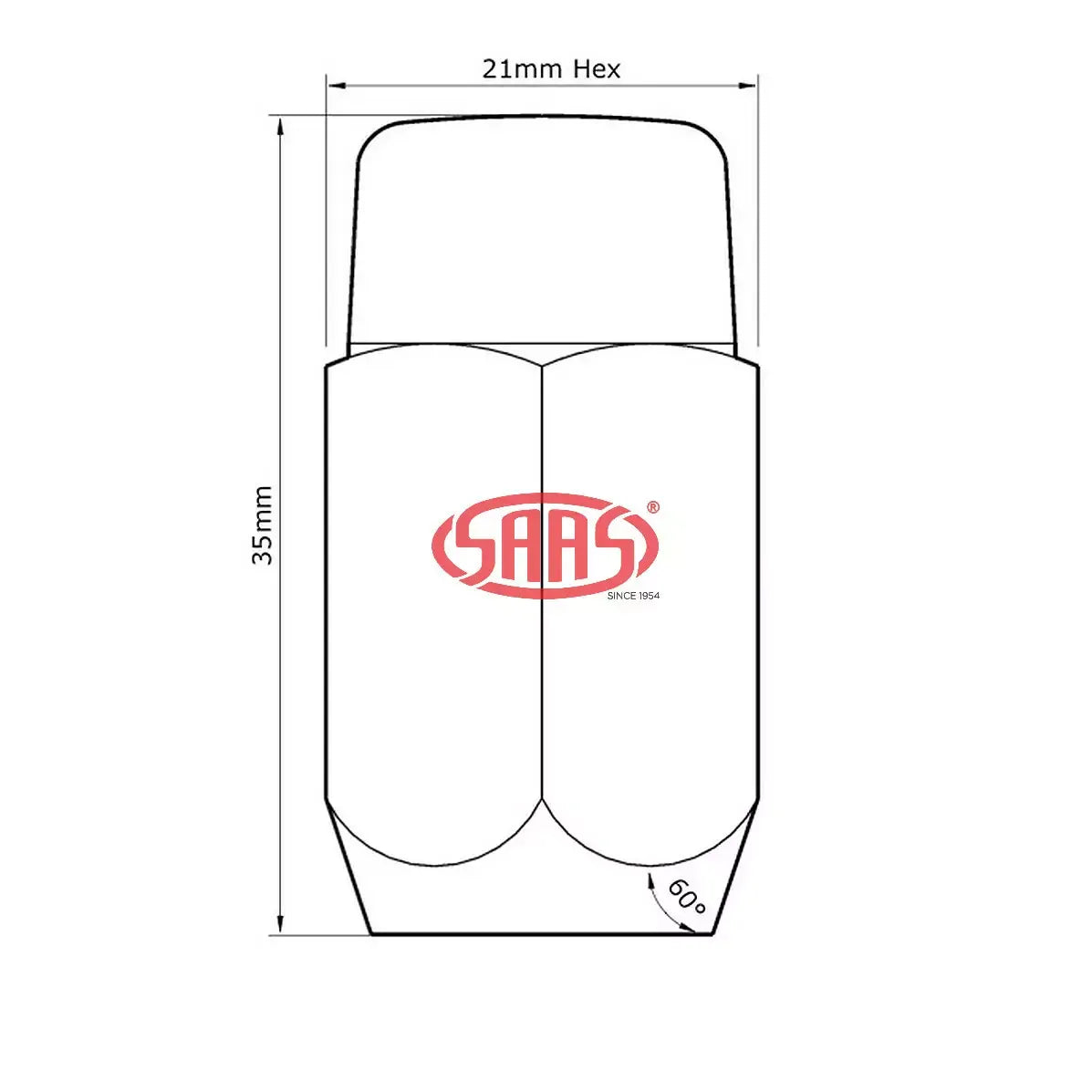 SAAS Chrome Flat Head Bulge Wheel Nuts – M12 x 1.25 RH - 35mm - 5 Pack
