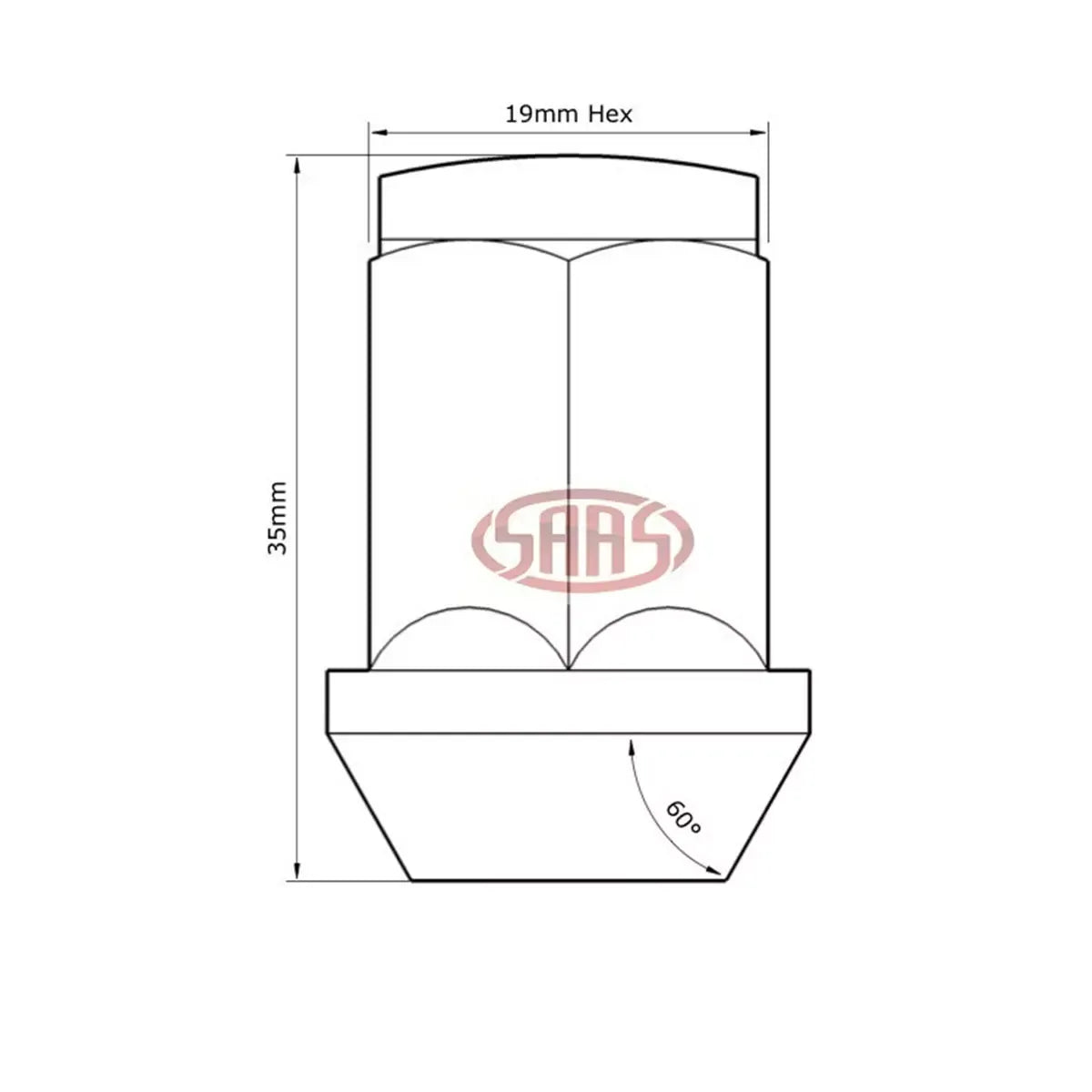 SAAS Black Flat Head Bulge Wheel Nuts – M12 x 1.25 RH - 35mm - 5 Pack