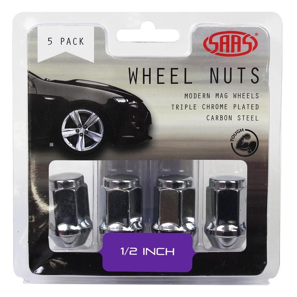 SAAS Chrome Flat Head Bulge Wheel Nuts – 1/2" -  20 RH  | 35mm  | 5 Pack