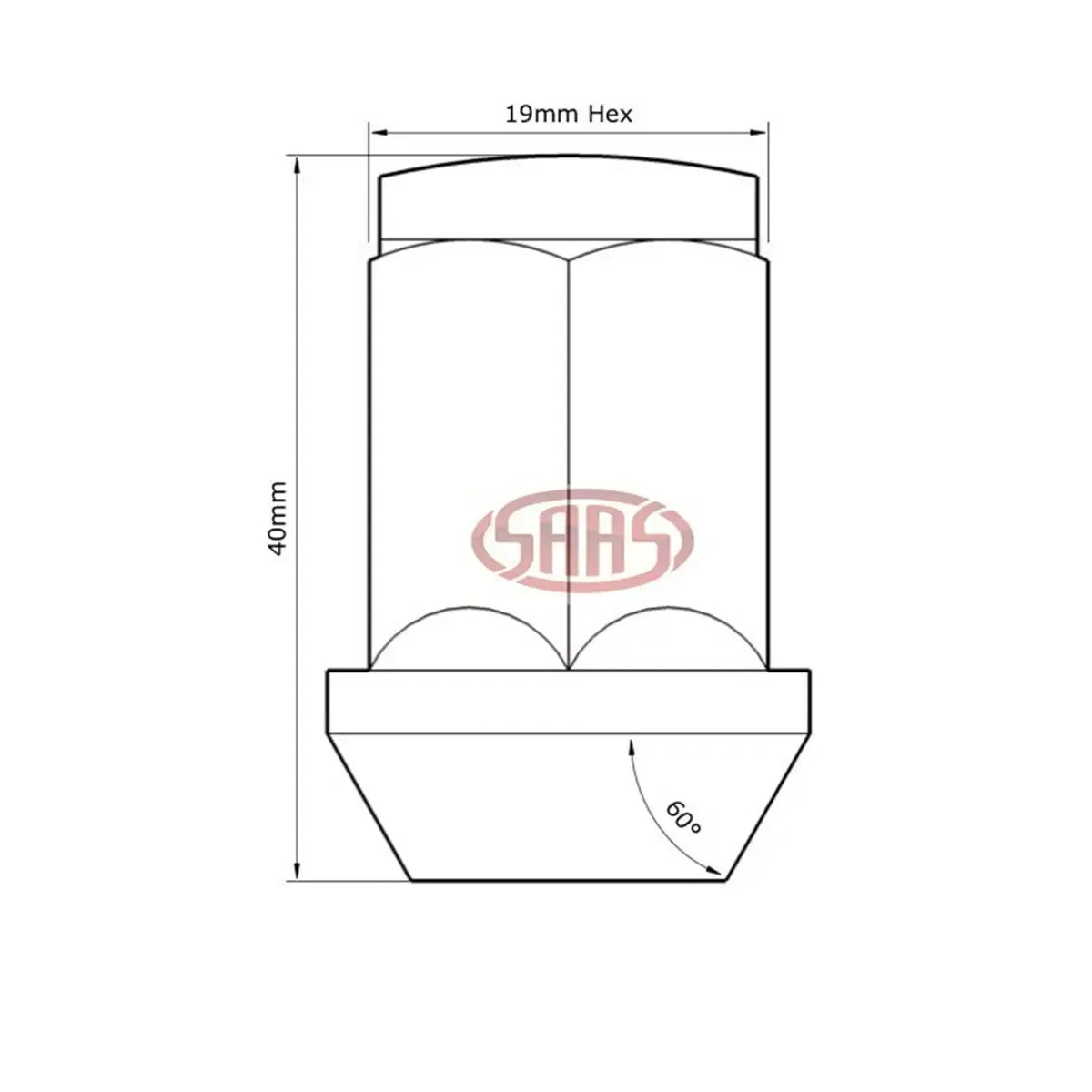 SAAS Black Flat Head Bulge Wheel Nuts – 1/2"-20 RH - 40mm - 5 Pack