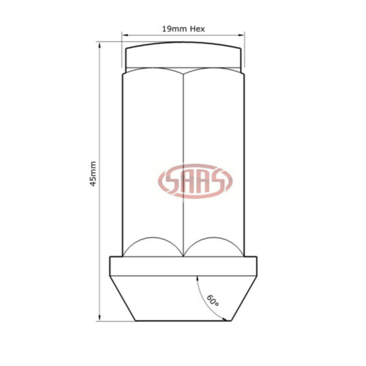 SAAS Black Flat Head Bulge Wheel Nuts – M14 x 1.5 RH - 45mm - 5 Pack