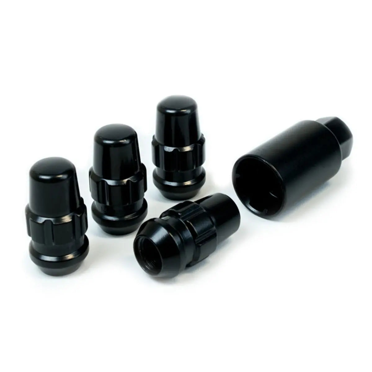 SAAS Black Lock Wheel Nuts - Splined Acorn Bulge – M14 x 1.5 RH - 4 Pack