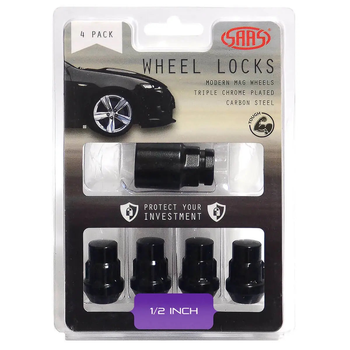 SAAS Black Splined Lock Wheel Nuts – 1/2" RH - 4 Pack